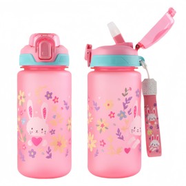 MHwan Children's Water Bottle, 600 ml, Robust and Shatterproof, Leak-Proof Drinking Bottle with Straw, BPA-Free, Portable and Beautiful Children's Water Bottle, Suitable for School, Travel