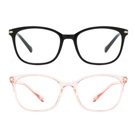 FANNYGO 2 Pack Blue Light Blocking Glasses For Women/Men Computer Glasses Blue Light Blocking Glasses with Clear Lens (Black+Translucent pink)