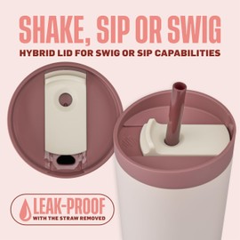 BlenderBottle 2-in-1 Insulated Stainless Steel Shaker Tumbler, Swig Leakproof Lid, Straw, BlenderBall, BPA Free, For Protein Shakes, Smoothies, And Pre Workout, 24 oz, Red/Tan (Sahara Sunset)