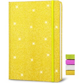GINMLYDA A5 Glitter Notebook, Hardcover 160 Pages Never Peel Off Sparkle Glitter Lined Journal Notebook for Women Girls Writing Note Taking Works School Gift (Golden-8.3 x 5.7 Inches)