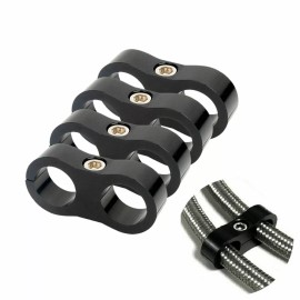 LokoCar 4Pcs 4AN Hose Separator Clamp Fits 1/4 Oil Fuel Hose Line Black Aluminum Adapter