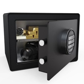 GOLDENKEY Digital Security Safe and Lock Box,Small Safe box for Money, Keypad Lock,Perfect for Home Office Hotel Business Jewelry Gun Use Storage,0.5 Cubic Feet,Black