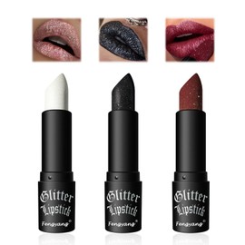 Fengyang Glitter Lipstick, Matte Glitter Lipstick Lip Gloss, Diamond Metallic Sparkling Matte Lipstick, Waterproof Long Lasting Lip Gloss, Non-Stick Cup Lipstick for Women