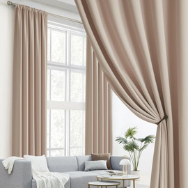 DUALIFE Room Darkening Curtains/Drapes 102 Inches Long Thermal Insulated Privacy Draperies,52 inches by 102 inch,2 Panesl,Rose Tan Taupe
