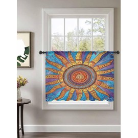 Sun Texture Sheer Chiffon Curtain Abstract Sun Orange Blue Voile Window Drape for Bedroom 45 Inch Long,Single Panel Semi-Sheer Light Filtering Window Treatment for Living Room, Nursery