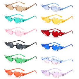 ATSGJLZN Flames Sunglasses, Pack of 12 Festival Glasses, Party Glasses, Colourful Fire Sunglasses, Funny Hippie Glasses