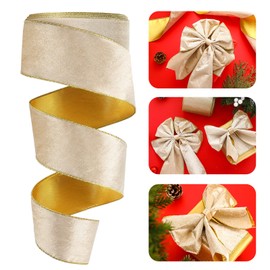 Christmas Velvet Ribbon Satin Ribbon Solid Color Wired Edge Ribbon Gold Trim Wrapping Ribbon Christmas Ribbon Decoration Soft Smooth Craft Ribbon for Bow Making (Gold, 4 Inch x 20 Yards)