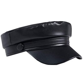 Hoce PU Leather Newsboy Hats for Women Fiddler Hat Cabbie Baker Newsboy Cap Beret Hats,Black