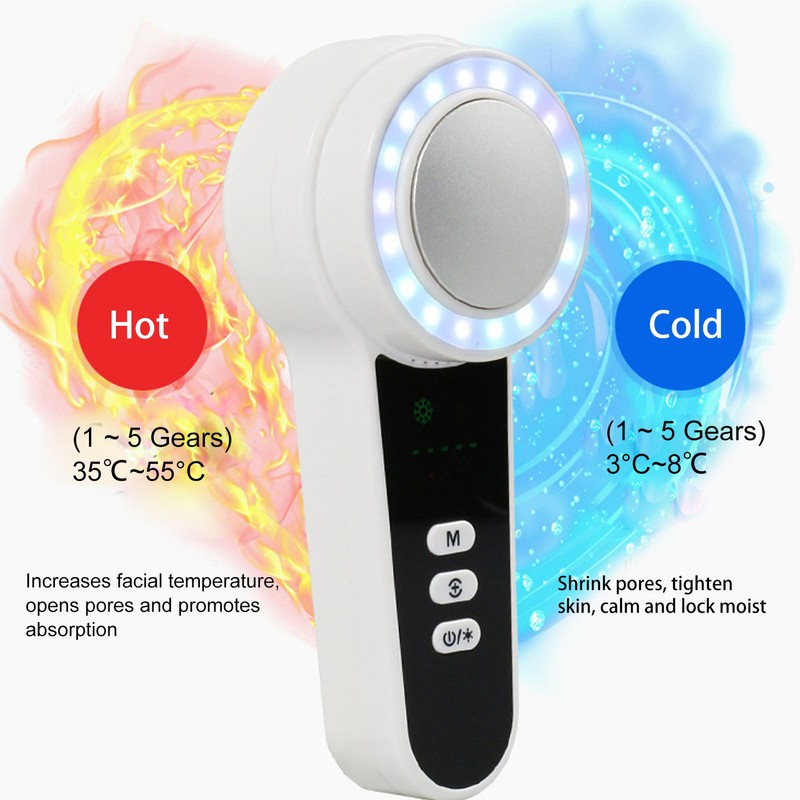 Hot Cold Facial Massager LED Light Heating Cooling Vibration Adjustable