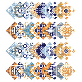 Soimoi 40Pcs Moroccan Print Precut Fabrics Strips Roll Up 1.5 inches Cotton Jelly Rolls for Quilting - Blue & Orange