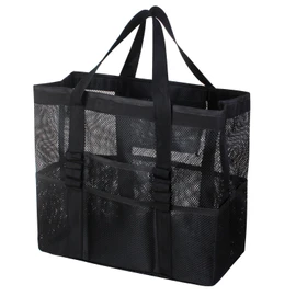 Ritzephyria Extra Large Mesh Beach Bag – Lightweight Mesh Tote Bag with 9 Pockets for Pool, Cruise, Beach Essentials (Black)