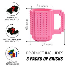 TOYAMBA - Taza de café de ladrillo sin BPA, divertida taza de café con 3 paquetes de ladrillos de construcción, tazas divertidas para niños, taza creativa de bloques de construcción, idea de bricolaje
