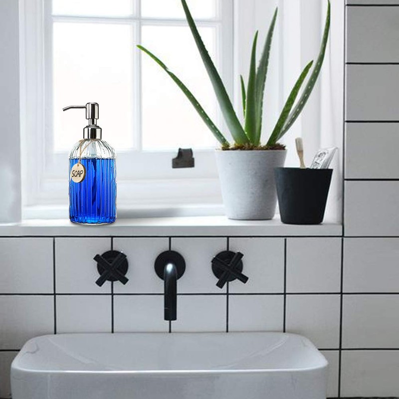 JASAI 18 Oz Clear Glass Soap Dispenser with Rust Proof