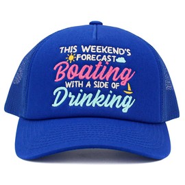 Funky Junque Embroidered 5-Panel Trucker Hat - Boating and Drinking (Royal Blue)