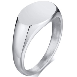Jude Jewelers Stainless Steel Classical Simple Plain Oval Shape Signet Style Pinky Wedding Statement Promise Anniversary Ring (Silver, 9)