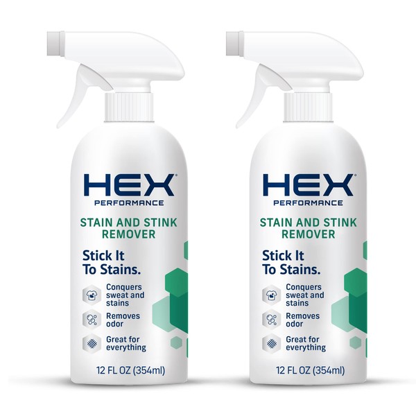 HEX Performance Stain & Stink Remover, Fragrance Free, 12oz (Pack of 2) - Designed for Activewear, Eco-friendly