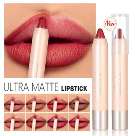 Matt Lipsticks Long Lasting - Velvet Nude Lipstick Stick Crayon, Stay on Lipstick 24 Hours Long Lasting Lipstick for Women, Waterproof Makeup Lipsticks Pencil（6#）