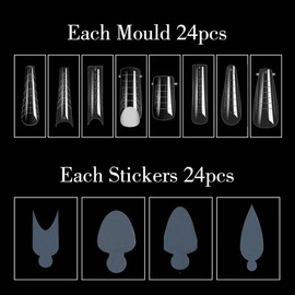 QIUMING 288 Piece Double Nail Shapes Set 8 x 24 Dual Shapes & 4 x 24 Stickers, Nail Extension Extension Nail Gel Shapes Nail Shape Set for Nail Art Design, Salon and DIY (288)