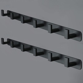 Vanloory Coat Rack, Heavy Duty Stainless Steel 6 Tri Coat Hook Hanger, Wall Mounted Wall Hooks, Rustic Clothes Hook/Key Hook Rail for Bathroom Kitchen Entryway(2 Pack, 6 Hook Black)