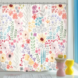 Riyidecor Clawfoot Tub Extra Wide Shower Curtain for Bathroom Decor 180Wx70H Floral Flower Cute Colorful Wrap All Around Circular Round Art Printed Fabric Polyester Waterproof 32 Pack False Hooks