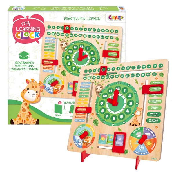 CRAZE My Learning Clock Animals - Wooden Educational Clock for