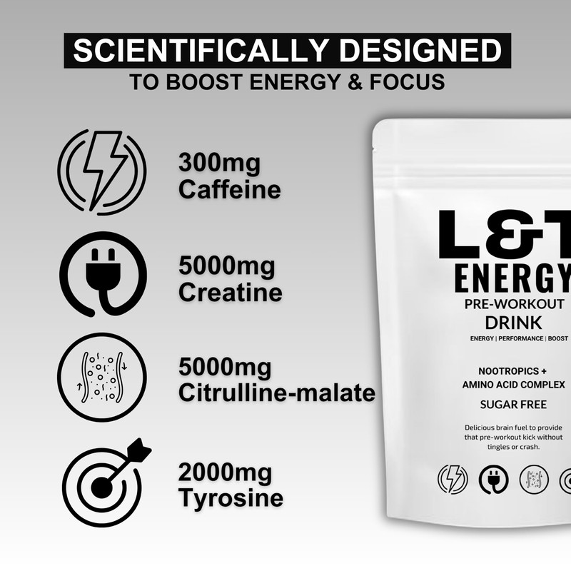 L&T Energy Pre Workout Powder | 13000mg | Caffeine, Creatine,
