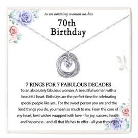 KORAS 70th Birthday Gifts for Women, 70 Birthday Gifts for Her, Sterling Silver Necklace Jewellery with 7 Rings, 70th Birthday Present Ideas for Friend Nana Sister Mum