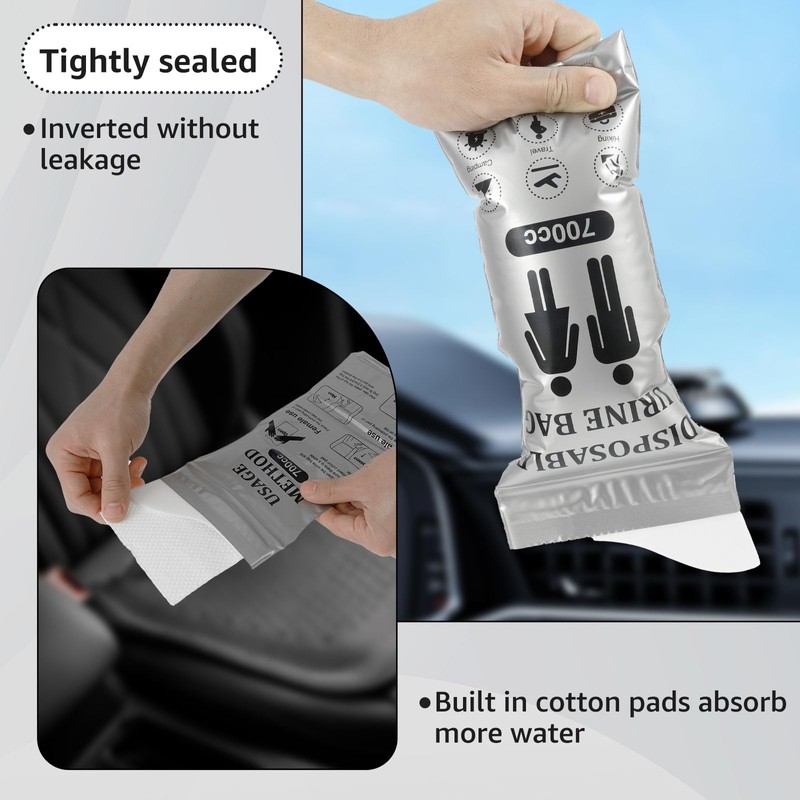 UKQRRTC 24Pcs Urine Bag, 700ML Leak Proof Travel Pee Bag,