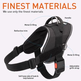 Dean & Tyler DT Harness, Orange Neoprene Dog Harness with Handle and Reflective Trim (Black, 28" - 34" Girth (M))