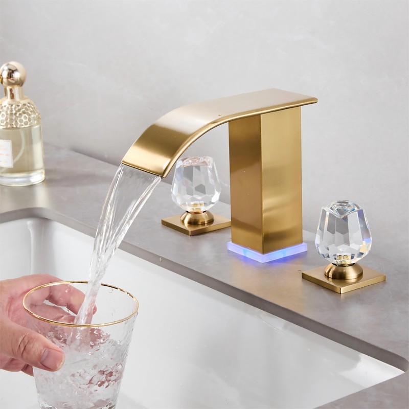 Brushed Gold Bathroom Faucet 3 Hole, 8-inch Widespread Vanity Faucet