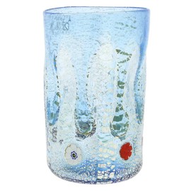 GlassOfVenice Murano Glass Tall Drinking Glass - Silver Lava Light Blue
