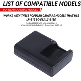 Camulti LC-E12 Battery Quick Charger for Canon LP-E12 LC-E12E Battery Compatible with EOS M M2 M10 M50 M50 Mark II M100 M200 100D Rebel SL1 PowerShot SX70 HS Kiss X7 Cameras