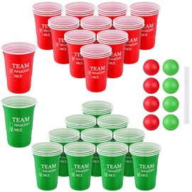 Reallnaive 38 Pcs Christmas Game Supplies Set 16 oz Team Naughty/Nice Reusable Plastic Cups 8 Red Green Balls and A Pen for Christmas House Party Supplies Concerts Birthdays BBQ Holidays