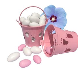 EinsSein 10 x Mini Buckets Christening Feet Pink Party Favours Christening Consecration Mini Bucket Christening Almonds Boy Girl Cardboard Pram Small Photo Pendant Feet Blue Bags Baby Box