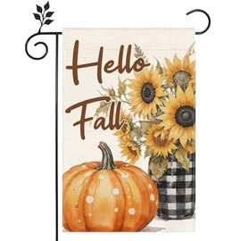 Hello Fall Y'all Scarecrow Pumpkin Chrysanthemum Garden Flag 12x18-inch Double-side burlap Home Decoration Outdoor Yard Flag Decoration