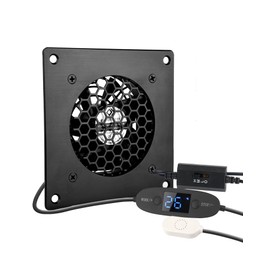 euroharry 80 mm Digital Display, Temperature-Controlled Quiet Fan System, 5 V Fan with Modern Brushed Black Aluminium Frame for Home Theater AV Cabinets (2)