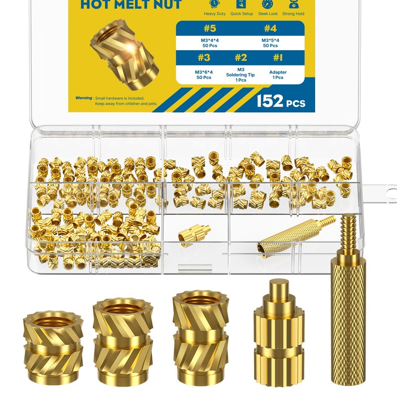 Vibit 152 Pcs Threaded Inserts for Plastic, 3 Sizes of
