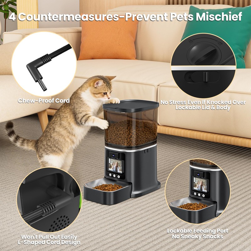 Automatic Cat Feeder with Camera, 2-Way Video& Audio, HD Video