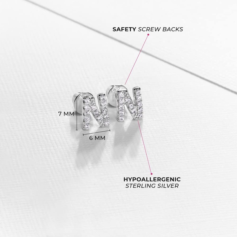 925 Sterling Silver Clear Cubic Zirconia Initial Alphabet Letter Screw