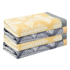 HMETOL Cotton Comfort Washcloths, Highly Absorbent and Lightweight Face Towels for Hotel, Spa, Bathroom 34cmx34cm Leaf-Pattern 4 Pack