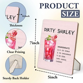 IRTAGANNY Dirty Shirley Bar Sign, Pink Cocktail Wooden Stand Sign 5"X7", Dirty Shirley Cocktail Decorations Signs for Party Bar Pub Lounge Kitchen Desk Table Decor(5x7 Inch)