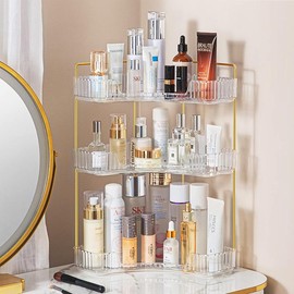 Corner Bathroom Counter Organizer Bathroom Countertop Shelf Makeup Organizer for Vanity Perfume Tray for Corner Storage 2 Tiers, White:_Triangular-3 Tier-Clear