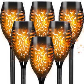 CNMTCCO Solar Lights for Outdoor Garden Pack of 6 Garden Lights Solar with Realistic Flame Effect, IP65 Waterproof Garden Torch Solar Path for Outdoor, Garden, Backyard, Lawn Lighting