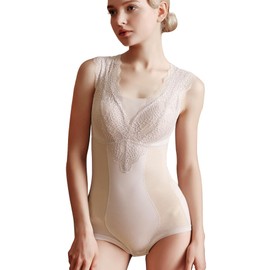 Rosemary Kiss Women's Shapewear Tummy Control Bodysuit Built-in Bra Ultra Firm Lace Corset Sleeveless Body Shaper (Beige, Medium)