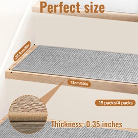 Dayacoco Carpet Stair Treads, 8" X 30" (15 in Pack) Stairs Carpet Non Slip, Stair Runners for Wooden Steps Non Slip, Stair Rugs for Kids and Dogs, Stair Treads for Wooden Steps Indoor, Light Gray