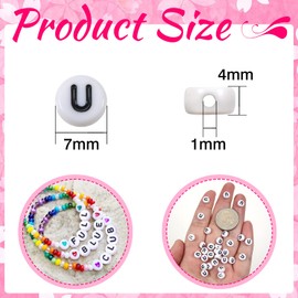 TOAOB 100pcs Vowel Letter Beads 4x7mm Acrylic Alphabet Beads Black Round Letter U Bead for DIY Bracelets Necklaces Keychains Jewelry Making