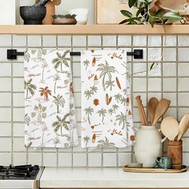 Giosve Tropical Beach Kitchen Towels, Coastal Palm Tree Decorative Hand Towels for Bathroom, Coastal Beach Dish Tea Towel for Kitchen, Tropical Bathroom Decor, 16x24 Inch Set of 2