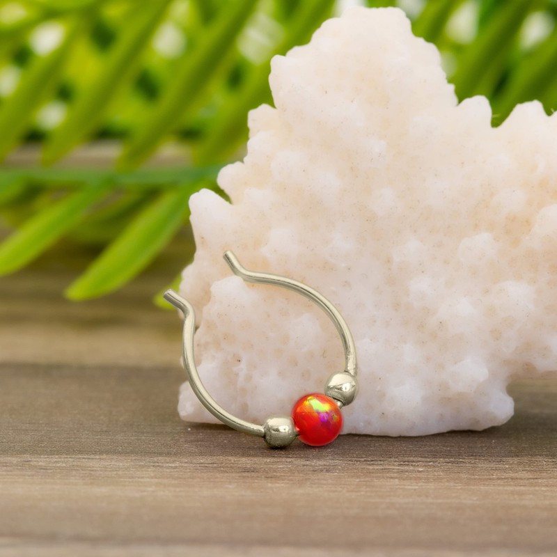 Red Opal Fake Septum Ring- Sterling Silver Faux Septum Hoop