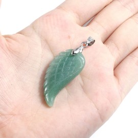 JSDDE Gemstone Charm Pendant, Reiki Healing Stone, Carved Wings, Angel Wings Pendant Necklace, Lucky Charm Pendant, Stainless Steel