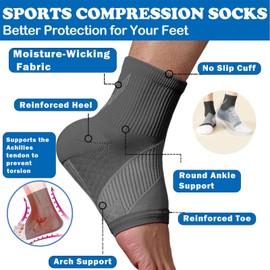 2 Pair Ankle Support Brace, Ankle Compression Sleeve, Compression Socks for Plantar Fasciitis, Lightweight Breathable Ankle Support Brace, Unisex Sport Socks, Eases Swelling & Heel Spurs (M)